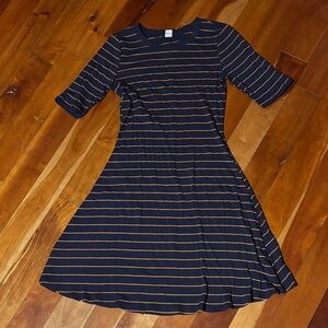 Old Navy Navy and Tan Striped Midi Dress